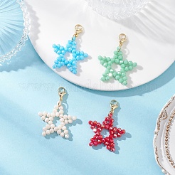 4 шт. 4-цветные подвесные украшения в виде звезд из гальванического стекла&nbsp;HJEW-TA00411