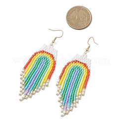 Серьги-подвески из радуги из стеклянных бусин из нержавеющей стали 304&nbsp;EJEW-MZ00551