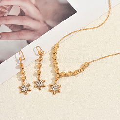 Комплекты серег и ожерелий из винтажной латуни с микропаве из прозрачных кубических цирконий в форме снежинок для женщин&nbsp;GB9522