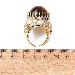 Полукруглые кольца-манжеты из натурального тигрового глаза с кубическим цирконием&nbsp;RJEW-M076-01G-03