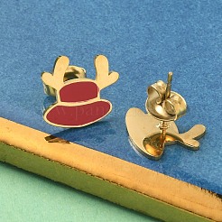 Серьги-гвоздики с изображением лося из нержавеющей стали 304 с рождественской тематикой и эмалью&nbsp;LS-EJEW-Z139-01G
