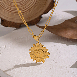 Женские ожерелья с подвеской-скрепкой в виде подсолнуха из нержавеющей стали 304&nbsp;FG6952