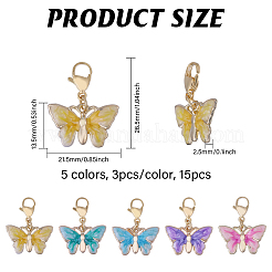 15шт 5 цвета бабочка сплав эмаль кулон украшения&nbsp;HJEW-CA00039