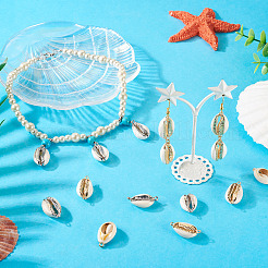 24 шт. 4 стиля гальванизированных соединителей из ракушек каури для подвесок и кулонов&nbsp;SHEL-TA0001-25