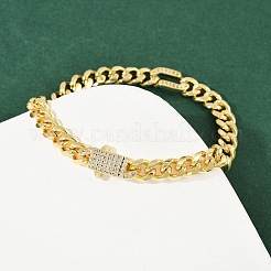 Латунные браслеты-цепочки с микропаве из прозрачных кубических цирконий для женщин&nbsp;BJEW-F504-08G