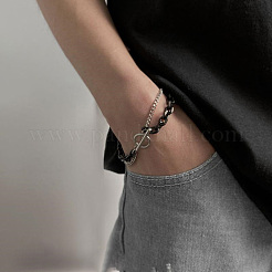 Двухцветные браслеты из нержавеющей стали 201 с якорной цепочкой и кабельной цепочкой&nbsp;FS-WGC755C-01