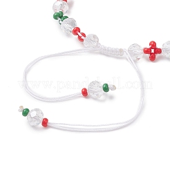 Рождественский браслет ручной работы из стеклянных бусинок и стеклянных семян&nbsp;BJEW-MZ00249-03