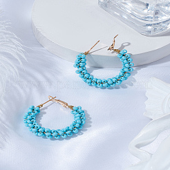 1 пара серег-колец из сплава стеклянных бусин&nbsp;EJEW-LP0003-65B