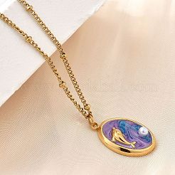 Летние пляжные ожерелья из нержавеющей стали 304 с сиреневой эмалью для женщин&nbsp;NJEW-U043-01C-G