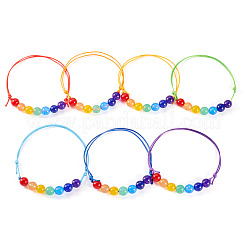 7 цветной экологичный корейский вощеный полиэстеровый шнур с натуральными и окрашенными малайзийскими нефритовыми бусинами&nbsp;BJEW-TAC0035
