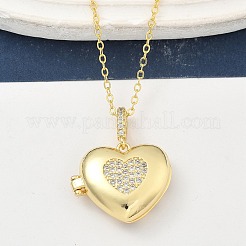 Латунные микропаве прозрачные кубические цирконии сердце медальон кулон ожерелья для женщин&nbsp;NJEW-S449-04B-G