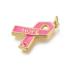 Октябрь рак груди розовая лента осведомленности латунные эмалевые подвески&nbsp;LS-KK-G525-10G-06