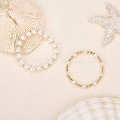 2шт 2 стиля браслеты из АБС-пластика с имитацией жемчуга и ракушек и латунными бусинами&nbsp;BJEW-SW01606