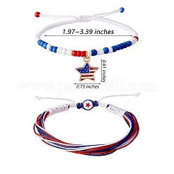 2шт 2 цвет сплава эмали звезда подвески плетеный браслет из бисера&nbsp;BJEW-SW00046