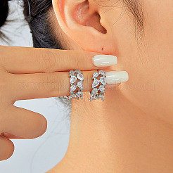 Изысканные серьги-кольца из латуни с прозрачным кубическим цирконием в форме капли FZ4597-1