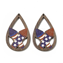 Односторонние подвески из осины с принтом на тему американского флага&nbsp;WOOD-G014-01A