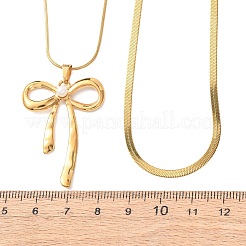 Двухслойные ожерелья с подвеской-бантом из нержавеющей стали 304 для женщин&nbsp;NJEW-Z108-01G