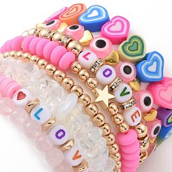 8 шт. тема любви натуральный розовый кварц и синтетический гематит и опаловый браслет с кисточками&nbsp;BJEW-JB08947