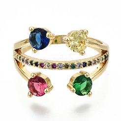 Латунные микро проложить пальцев кольца кубического циркония&nbsp;RJEW-S045-007G-NR