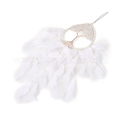 Капля из натурального кварцевого кристалла в проволочной оплетке с колокольчиком «Древо жизни»&nbsp;HJEW-K067-09P-06