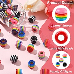 100 шт. 5-цветные полосатые европейские бусины из смолы в форме бочонка&nbsp;RESI-YW0005-69
