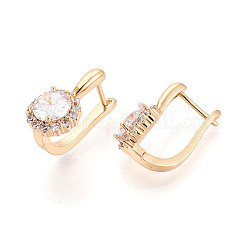 Латунные плоские круглые серьги-кольца с микропаве из прозрачных кубических цирконий&nbsp;EJEW-T048-30G