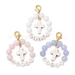 3 шт. акриловые буквы и бусины из натурального кварца и белого нефрита и розового кварца&nbsp;HJEW-JM03014