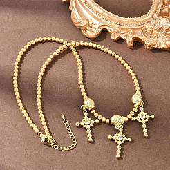 Женское ожерелье-нагрудник из латуни с микропаве из прозрачных кубических цирконий в виде креста.&nbsp;NJEW-F364-04G