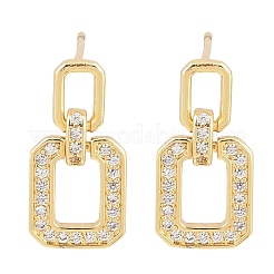 Латунные серьги-гвоздики в форме прямоугольника с прозрачными кубическими циркониями&nbsp;EJEW-A156-01G