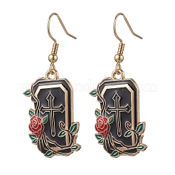 Серьги-подвески из эмалевого сплава в форме прямоугольника с крестом&nbsp;EJEW-JE06529