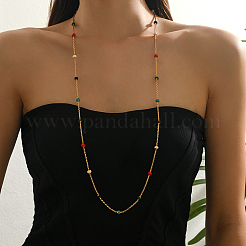 Длинные ожерелья из нержавеющей стали с разноцветной эмалью в виде попкорна в форме рондель для женщин&nbsp;OU3594