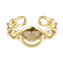 Плоские круглые латунные кольца с микропаве и кубическим цирконием&nbsp;RJEW-N035-001-NF