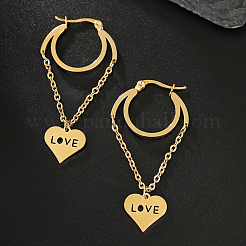 Серьги-кольца с кисточками в форме сердца из нержавеющей стали 201 с надписью «Love»&nbsp;VU5295