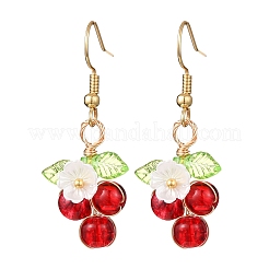 Серьги-подвески в виде цветка с круглыми акриловыми и стеклянными бусинами&nbsp;EJEW-JE06634-01