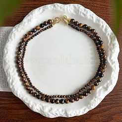 Ожерелья из круглых бусин с натуральным тигровым глазом&nbsp;FS-WG27A05-01