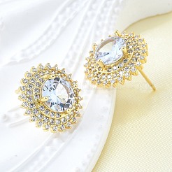 Женские серьги-гвоздики из латуни с микропаве и прозрачным кубическим цирконием&nbsp;EJEW-F363-03G