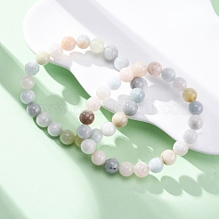 Браслеты из натурального морганита с круглыми бусинами для мужчин и женщин&nbsp;BJEW-G743-01H-01