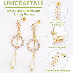 12 шт. латунная фурнитура для сережек-гвоздиков из кубического циркония в форме листа&nbsp;KK-UN0002-28