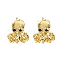 Серьги-гвоздики в форме осьминога из латуни с микропаве из кубического циркония&nbsp;LS-EJEW-H157-02G