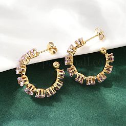 Серьги-гвоздики из нержавеющей стали 304 в форме буквы С со стразами&nbsp;LS-EJEW-M105-07G-02