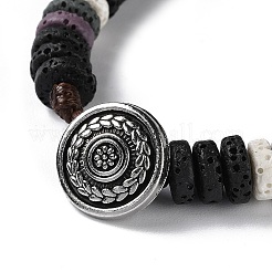 Браслет из окрашенного натурального лавового камня и бисера&nbsp;BJEW-Z020-01C-AS