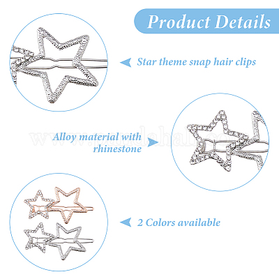 10 шт. 2-х цветные заколки для волос со стразами из сплава&nbsp;PHAR-HS0001-03-1