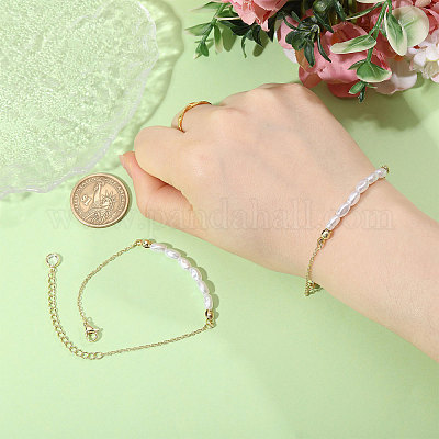 2 шт. пластиковые браслеты на ногу с бусинами из риса и имитацией жемчуга&nbsp;AJEW-CA0004-76G-1