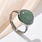Half Round Natural Green Aventurine Finger Rings, 304 Stainless Steel Adjustable Rings for Women, Round: 14mm, US Size 7 1/4(17.5mm)