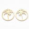 Brass Pendants, Etched Metal Embellishments, Flat Round with Coconut Tree, Light Gold, 37x35x0.3mm, Hole: 1.2mm