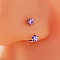 Double Star 304 stainless Steel Rhinestones Circular/Horseshoe Barbell Nose Rings, Stainless Steel Color, Violet, show in picture, Pin: 0.8mm, 20 Gauge