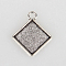 Vintage Tibetan Style Alloy Rhombus Pendant Cabochon Bezel Settings, Cadmium Free & Lead Free, Antique Silver, Tray Side Length: 20mm, Diagonal Length: 28mm, 35x30x2mm, Hole: 3mm