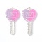 Two Tone Resin Big Pendants, Glitter Powder, Heart Key with Word PRETTY GIRL, Mauve, 59x30x6mm, Hole: 2.3mm