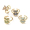 Cubic Zirconia Bear Open Cuff Rings, Real 18K Gold Plated Brass Jewelry for Women, Cadmium Free & Lead Free, Mixed Color, US Size 7 1/4(17.5mm)