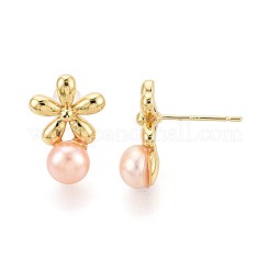 Серьги-гвоздики из натурального жемчуга в форме цветка из латуни&nbsp;PEAR-N017-07E